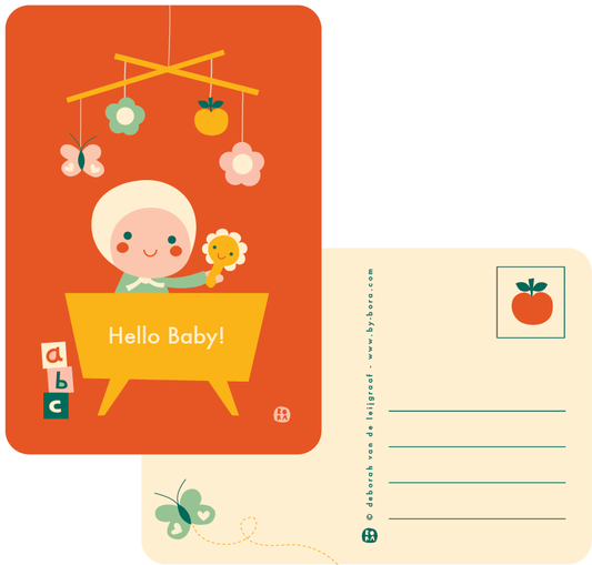 Hello Baby - bed - retro - postkaart