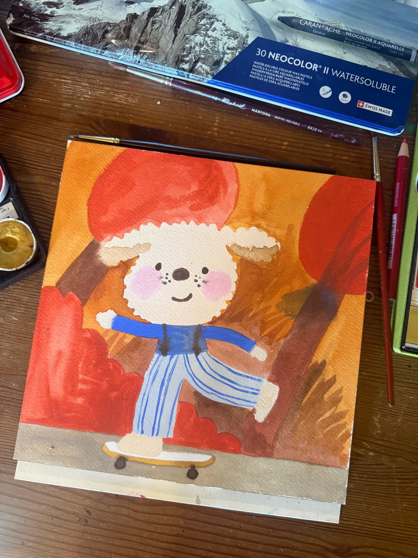Skater Dog - kunstwerk op hout