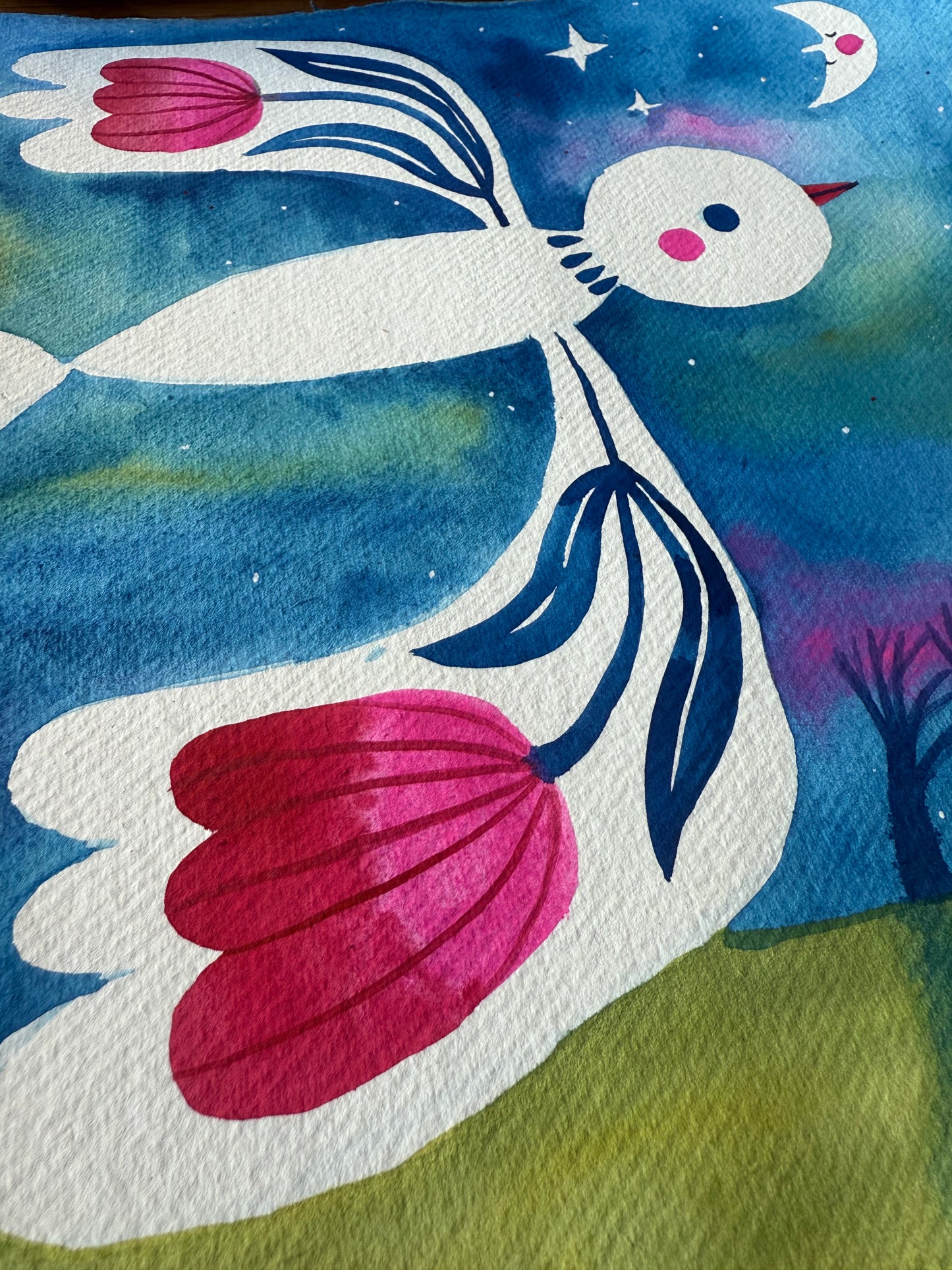 Aquarelle - Bird in the night sky
