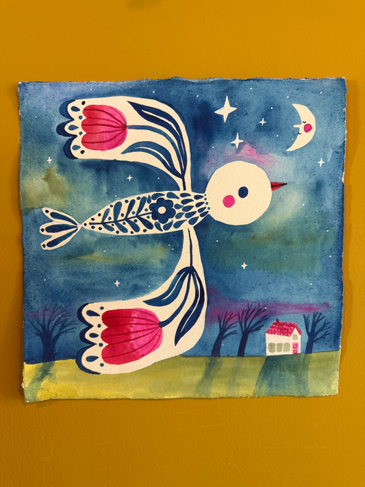 Aquarelle - Bird in the night sky