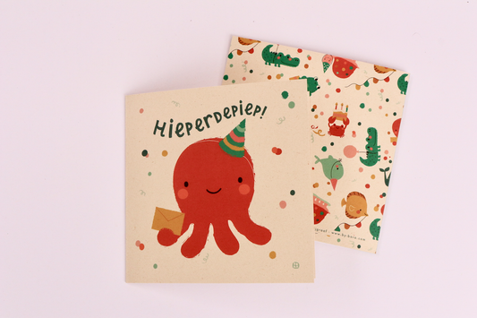 Hieperdepiep - octobpus - gevouwen wenskaart met envelop