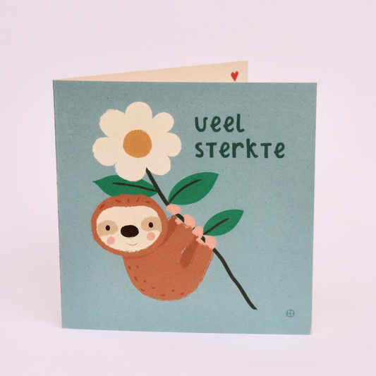 Luiaard - Veel sterkte - gevouwen wenskaart met envelop