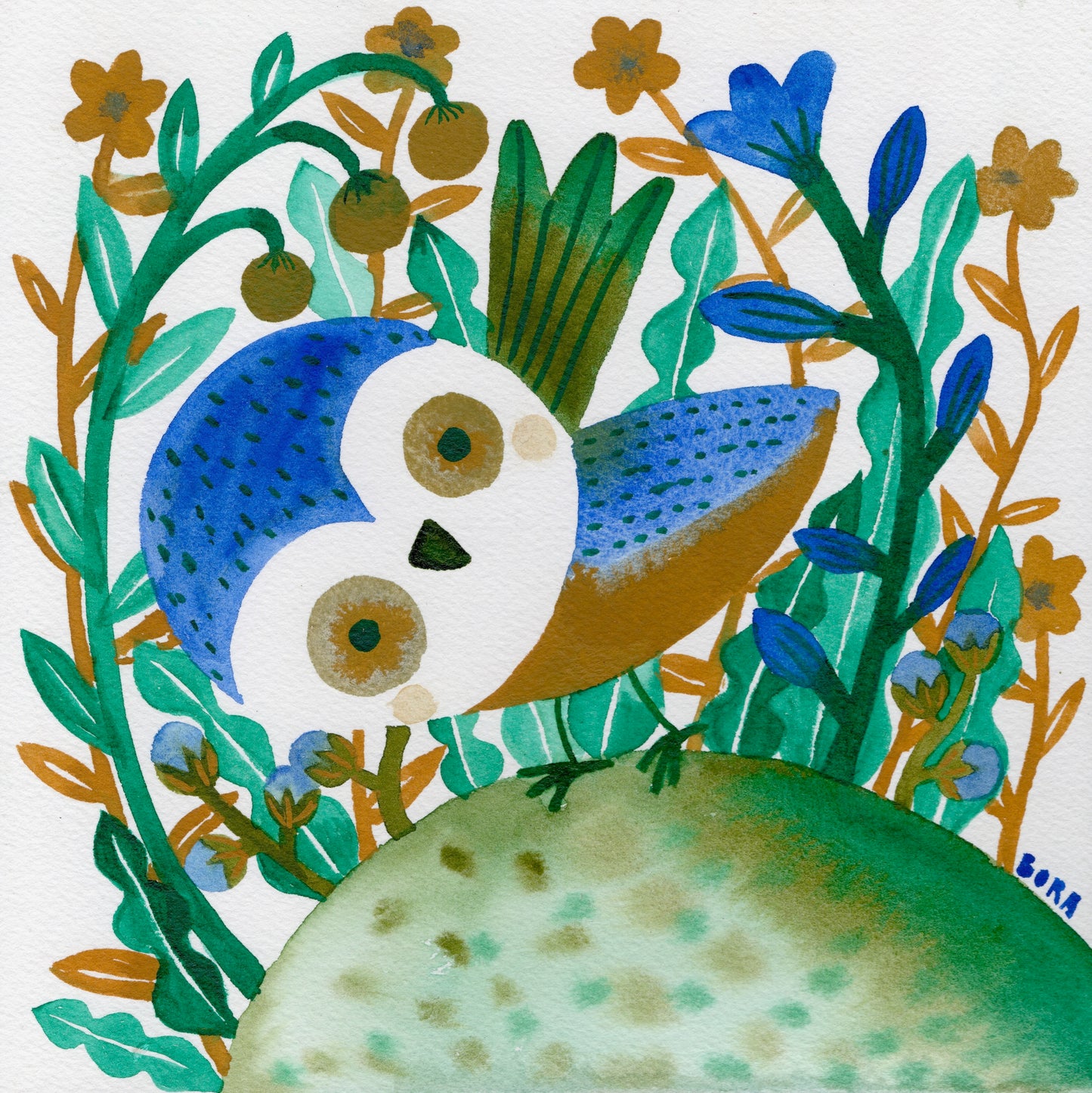 Blue Owl - kunstwerk op hout