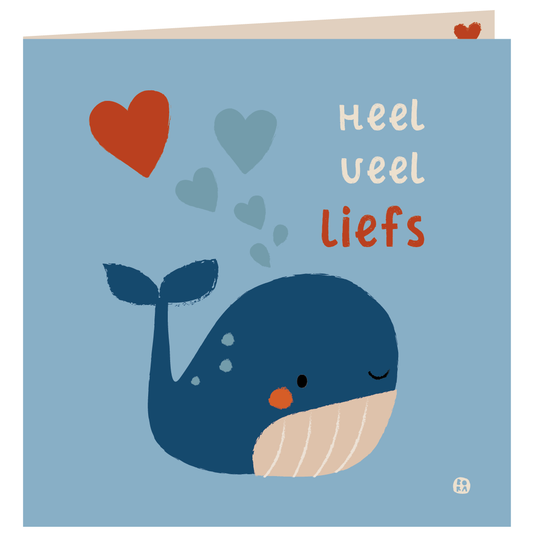 Walvis - Veel Liefs- gevouwen wenskaart met envelop (kopie)