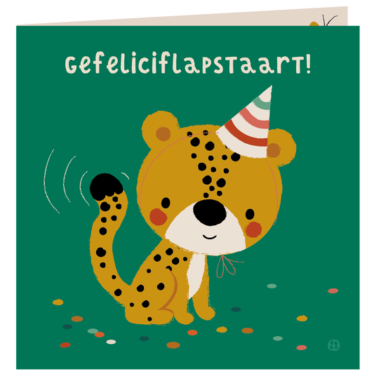 Cheeta - gefeliciflapstaart - gevouwen wenskaart met envelop