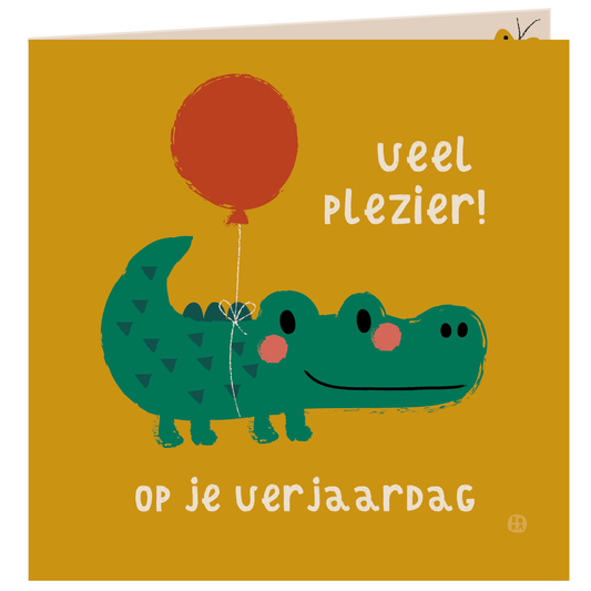 Krokodil - Veel plezier op je verjaardag - gevouwen wenskaart met envelop