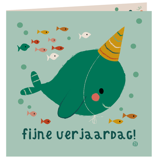 Narwal - Fijne verjaardag - gevouwen wenskaart met envelop