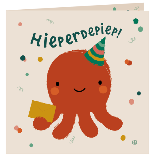 Hieperdepiep - octobpus - gevouwen wenskaart met envelop