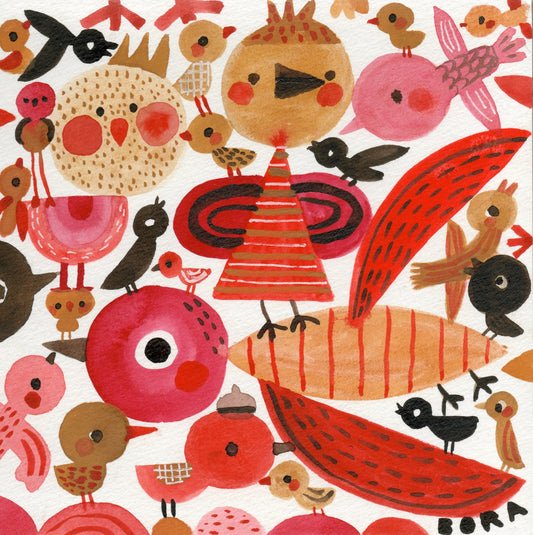 strange birds - kunstwerk op hout