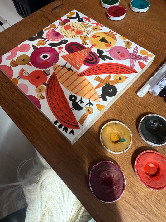 strange birds - kunstwerk op hout