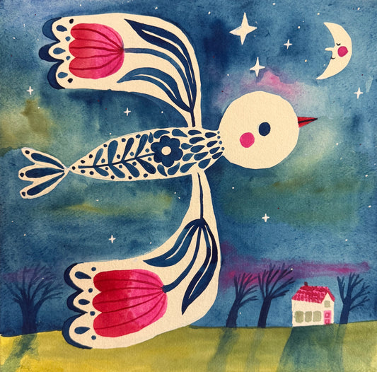 Aquarelle - Bird in the night sky