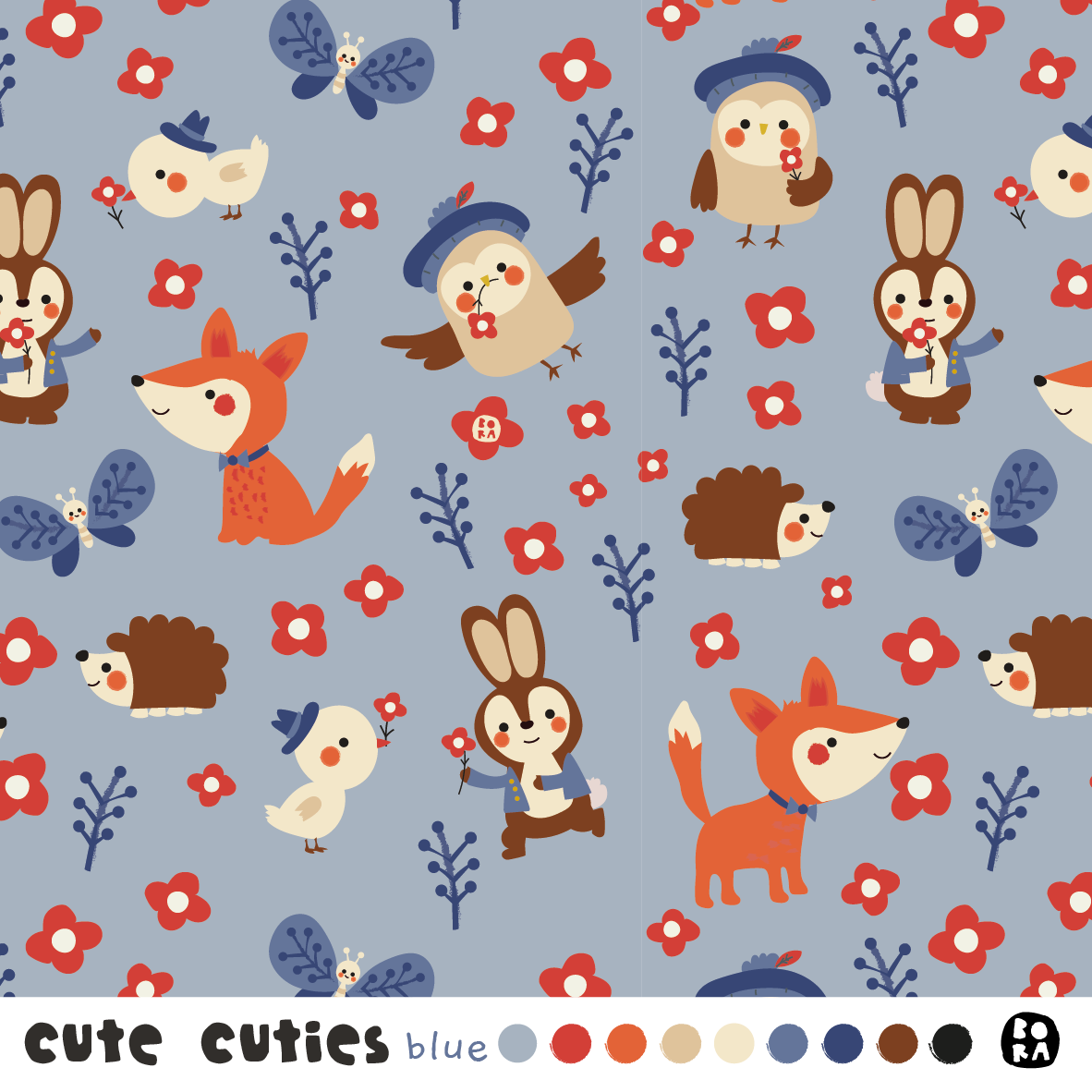 Stof Springtime Cuties blue