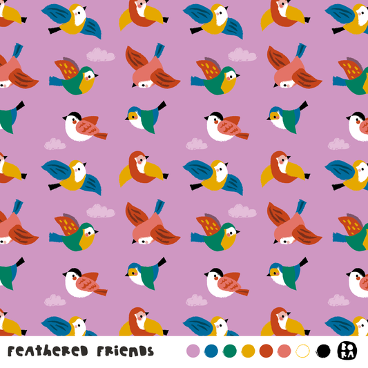 Stof feathered friends lila