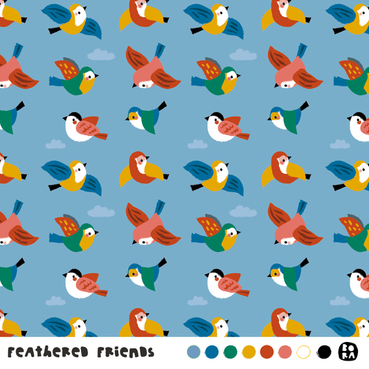 Stof feathered friends blue