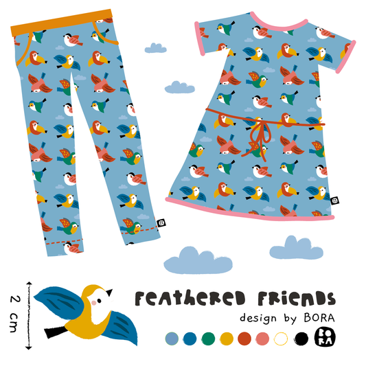 Stof feathered friends blue