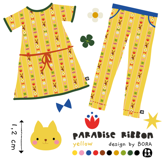 Stof Bunny paradise ribbon yellow