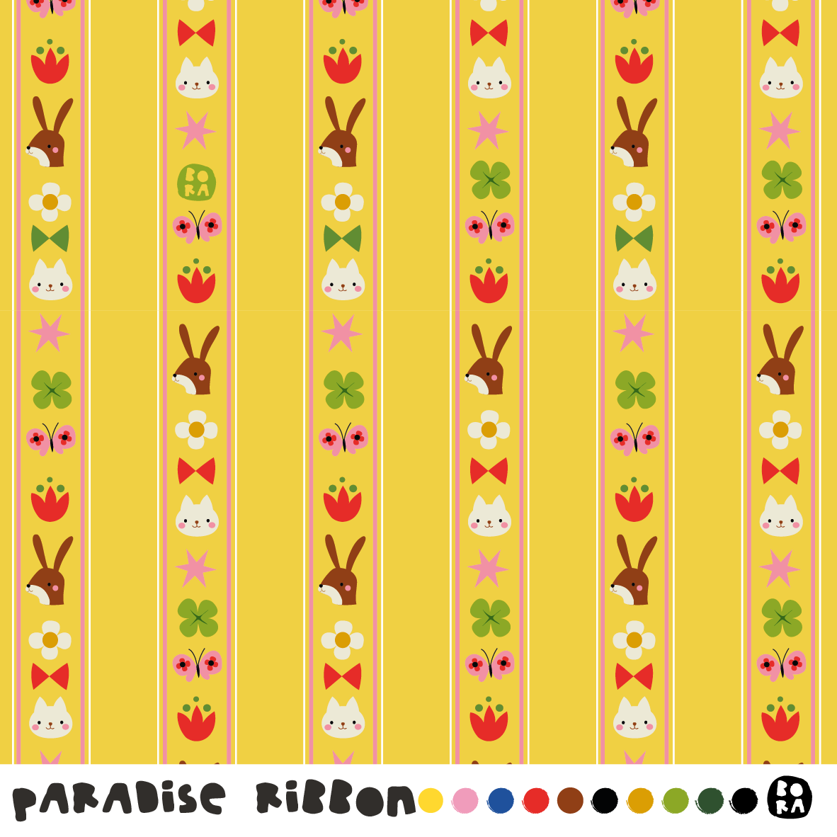 Stof Bunny paradise ribbon yellow