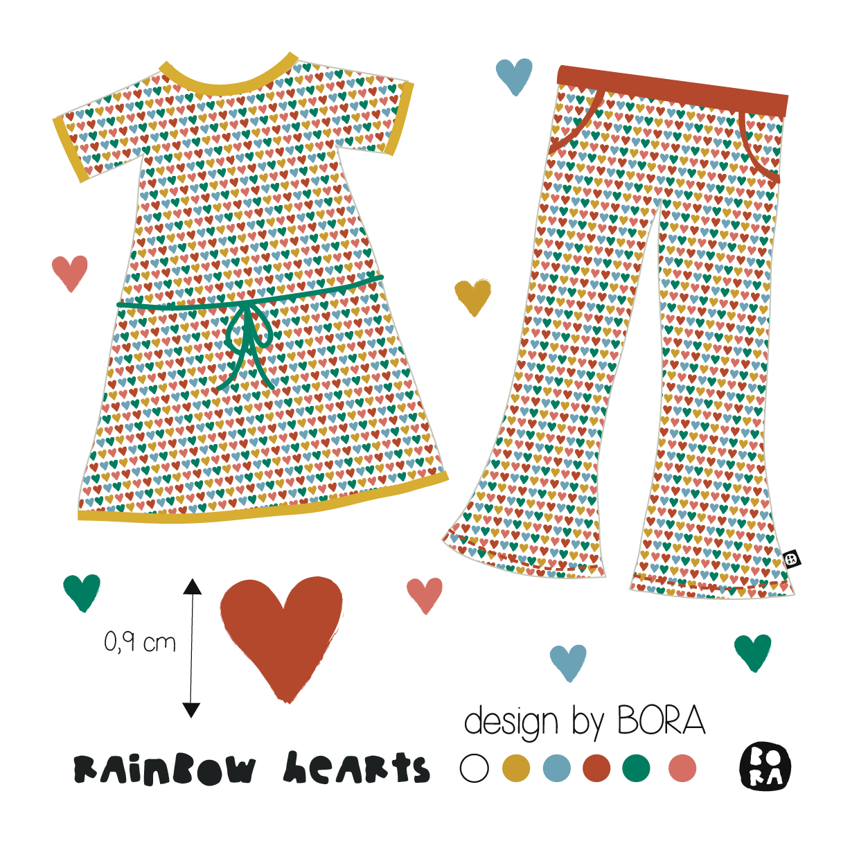 Stof Rainbow hearts