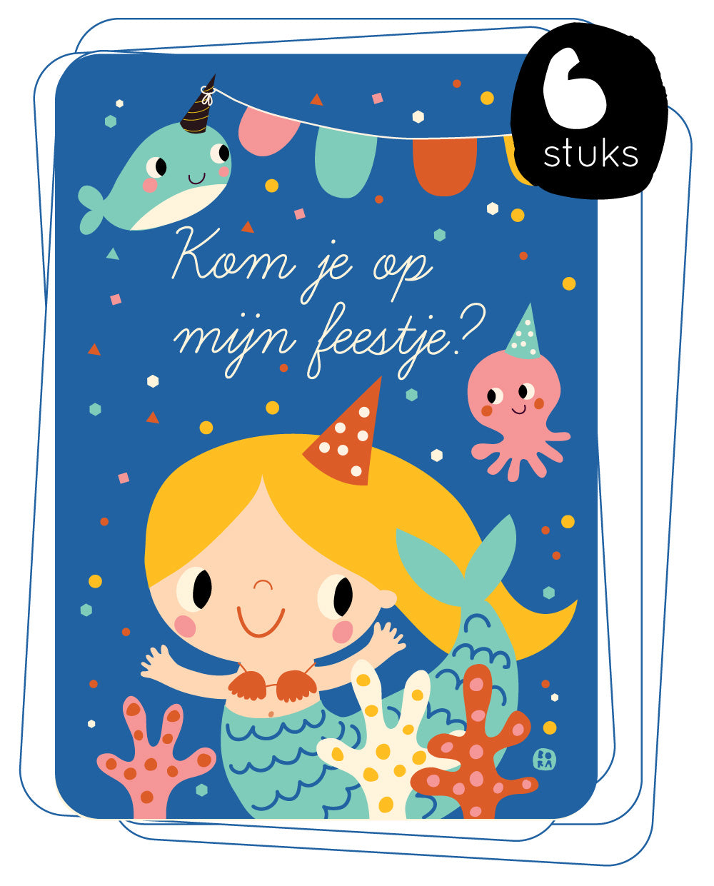 Uitnodigingskaarten - zeemeermin - 6 stuks
