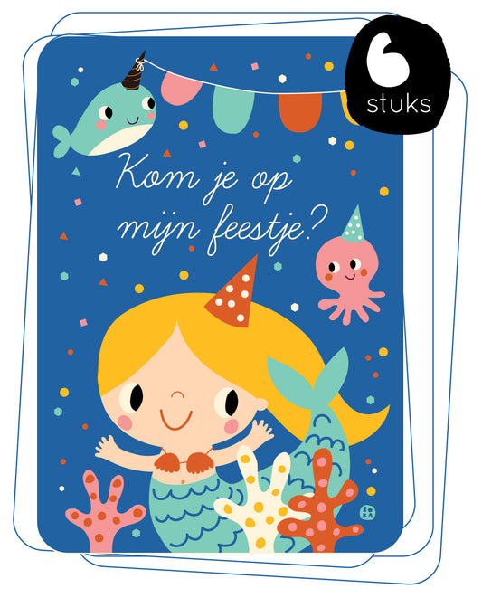 Uitnodigingskaarten - zeemeermin - 6 stuks