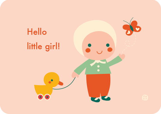 Hello little Girl - retro - postkaart