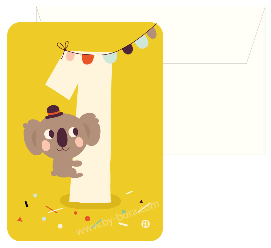 Koala 1 jaar - kaart met envelop