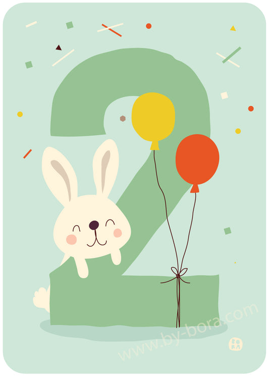 Bunny 2 jaar - kaart met envelop