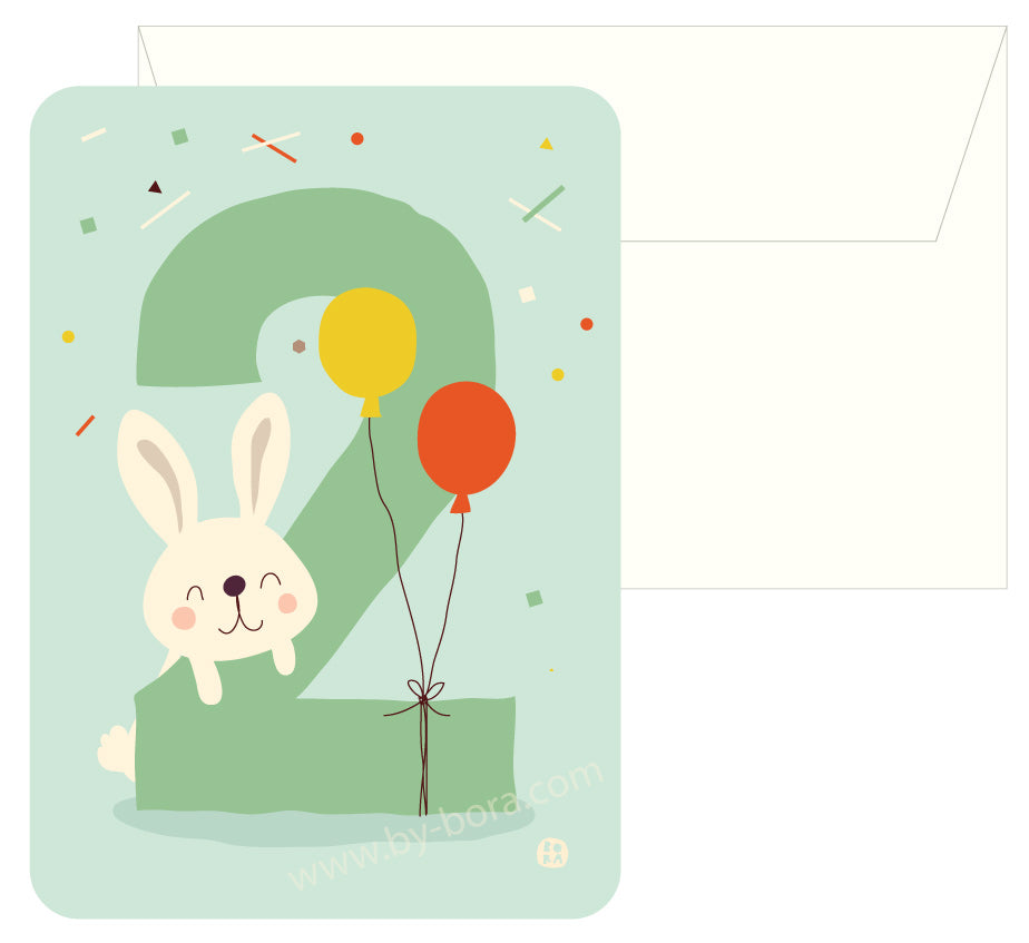 Bunny 2 jaar - kaart met envelop