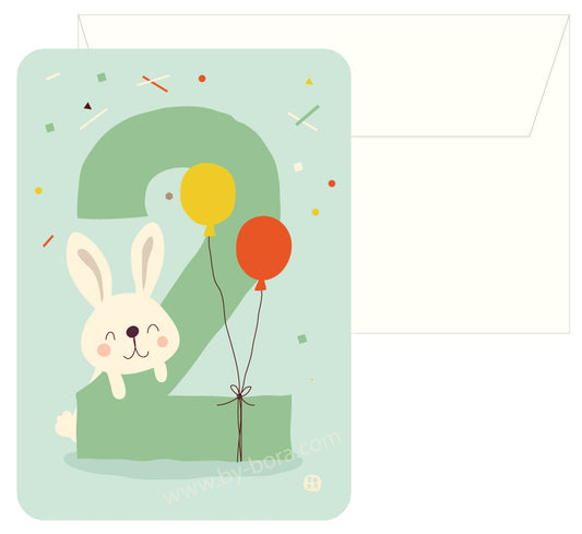 Bunny 2 jaar - kaart met envelop