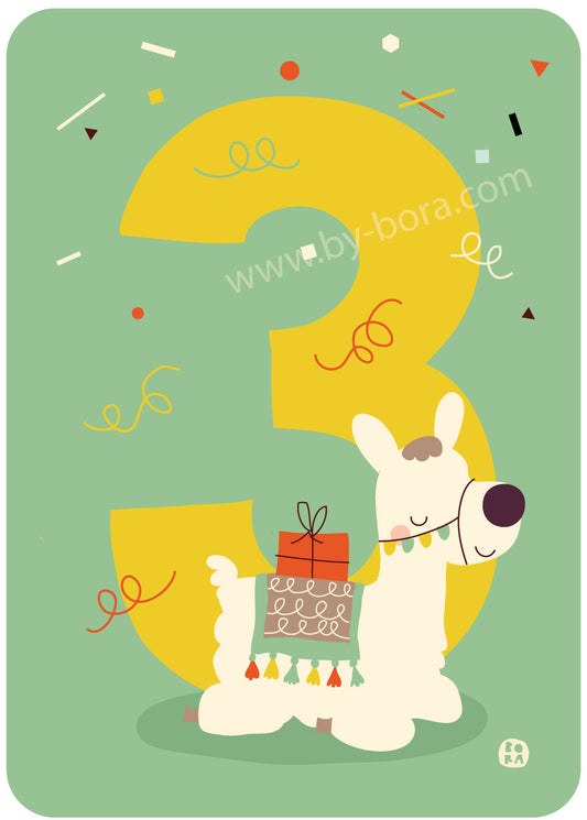 Alpaca 3 jaar - kaart met envelop