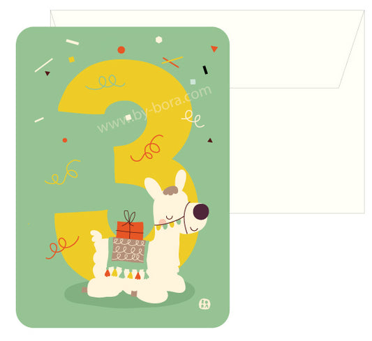 Alpaca 3 jaar - kaart met envelop