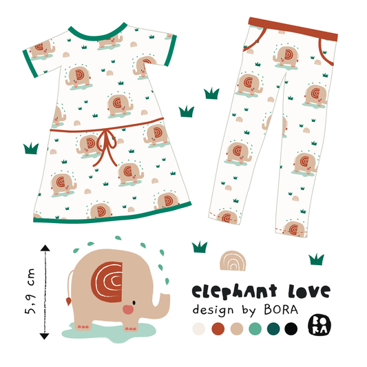 Stof Elephant Love