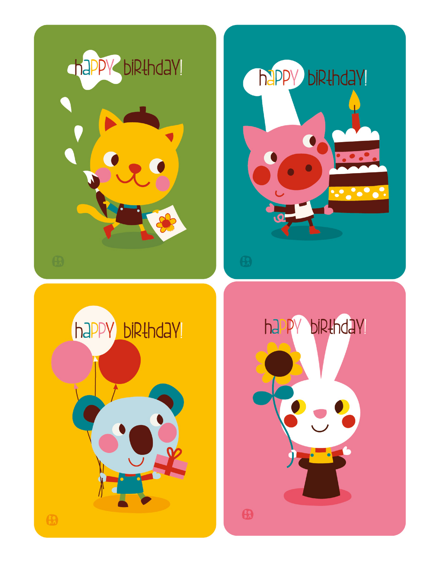 Happy Birthday cards - set van  4 postkaarten