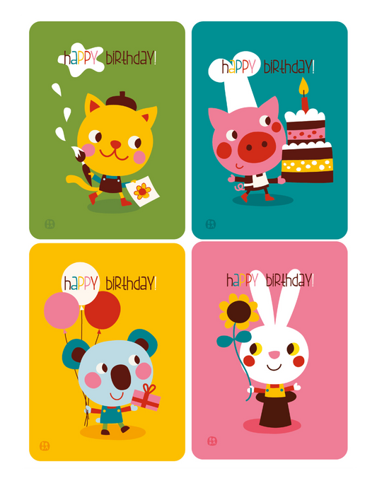 Happy Birthday cards - set van  4 postkaarten