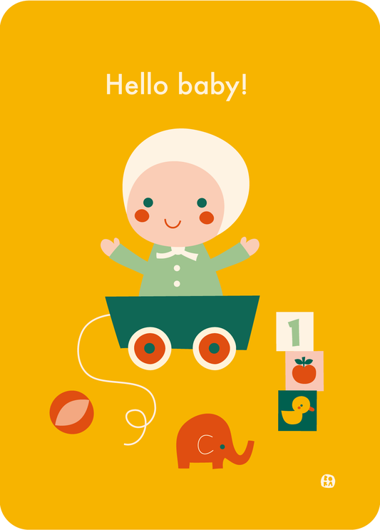 Hello Baby - yellow - retro - postkaart