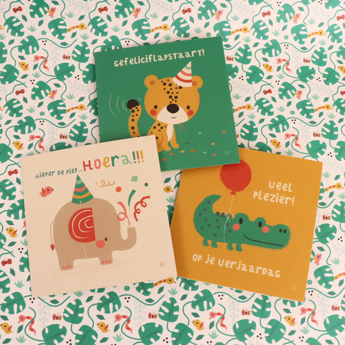 Cheeta - gefeliciflapstaart - gevouwen wenskaart met envelop
