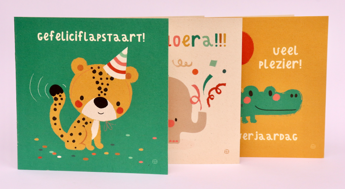 Cheeta - gefeliciflapstaart - gevouwen wenskaart met envelop