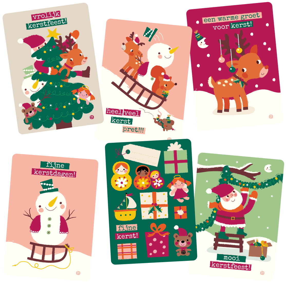 Kerstkaarten set van 6 stuks