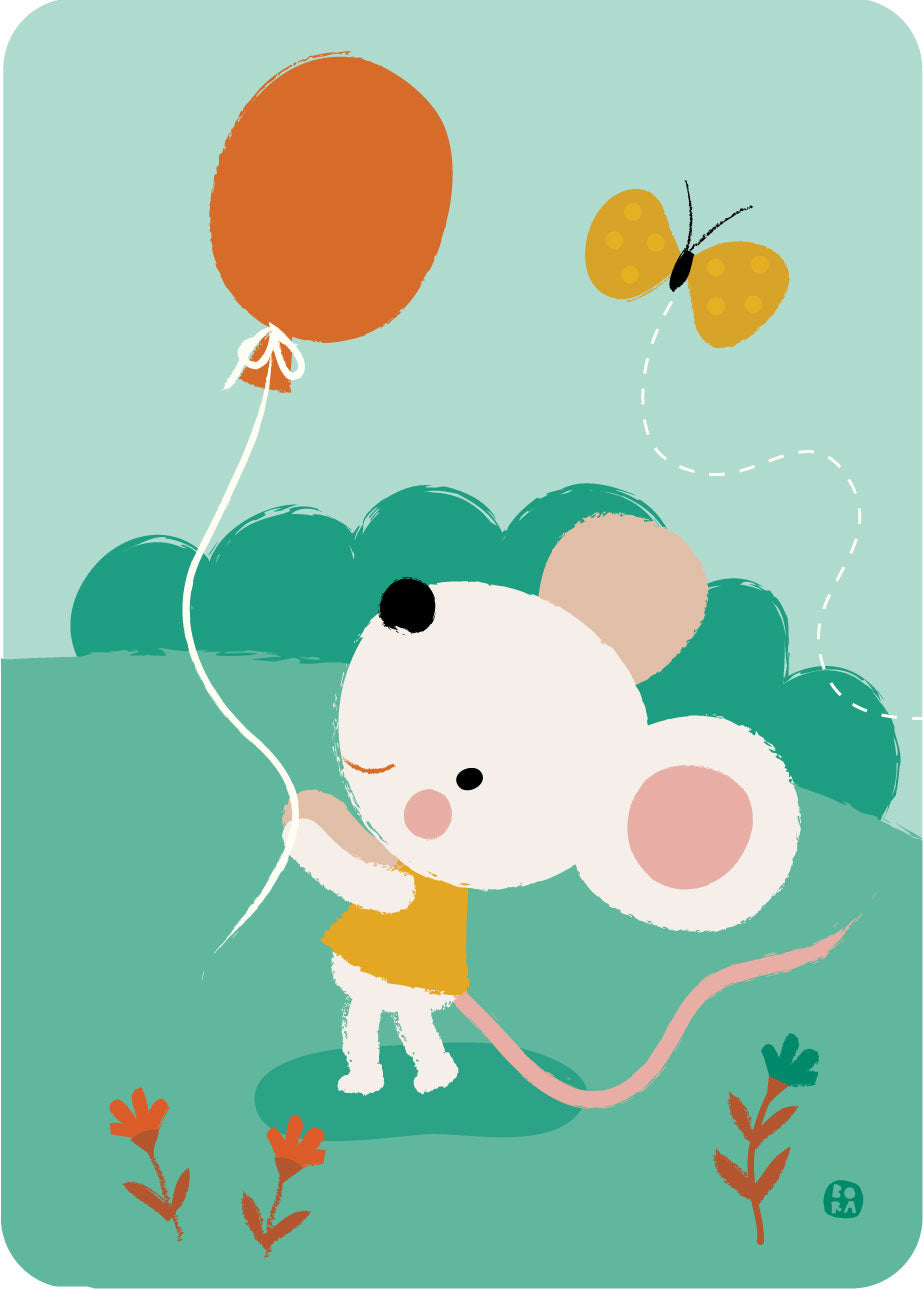 Muis en ballon - postkaart