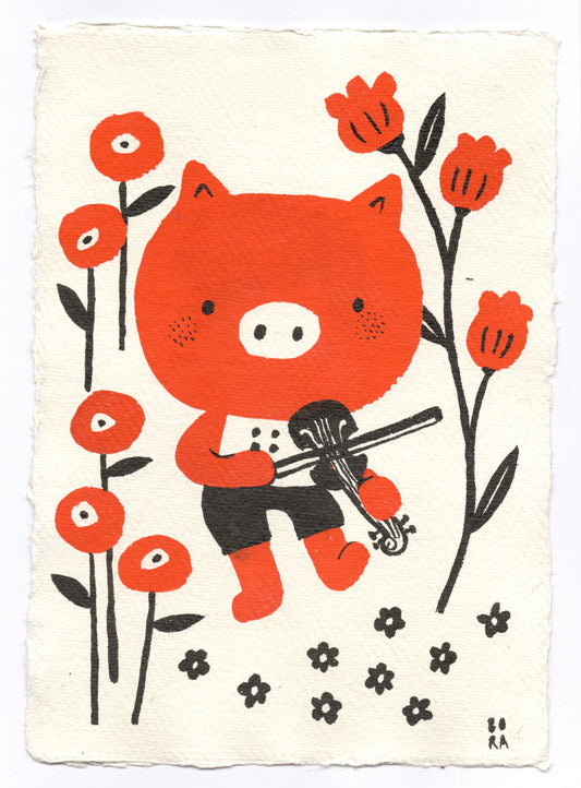 Musican friends - piggy with fiddle