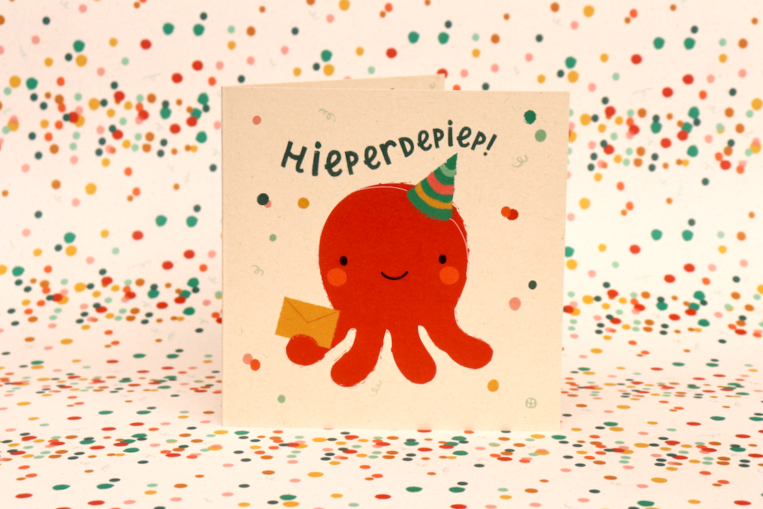 Hieperdepiep - octobpus - gevouwen wenskaart met envelop