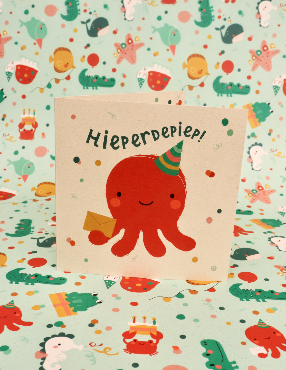 Hieperdepiep - octobpus - gevouwen wenskaart met envelop