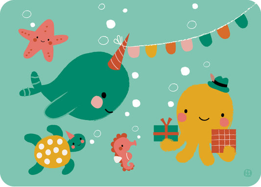 Onder water feestje - postkaart