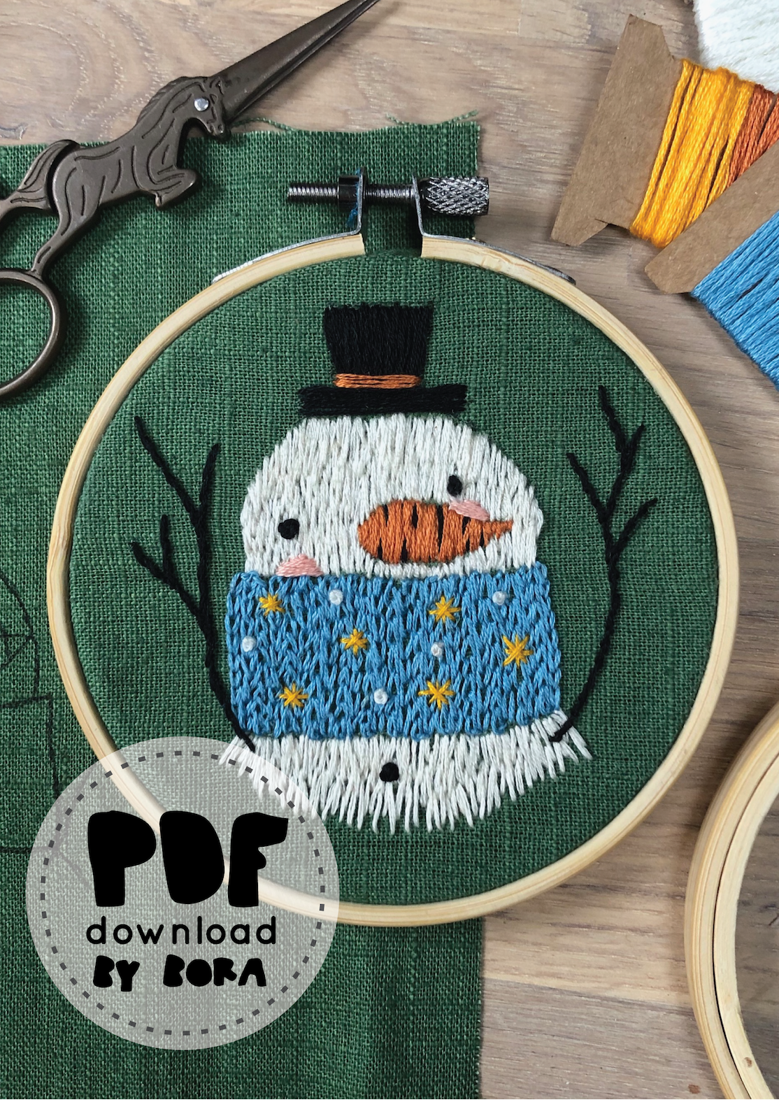 Sneeuwman Borduurpatroon DIY printable PDF