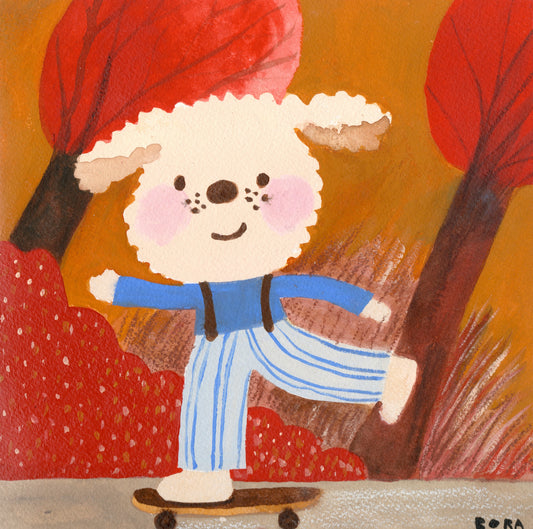 Skater Dog - kunstwerk op hout